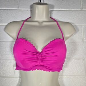 Victoria's Secret The Getaway Halter Bikini Top Pink Scalloped 34C Vacation